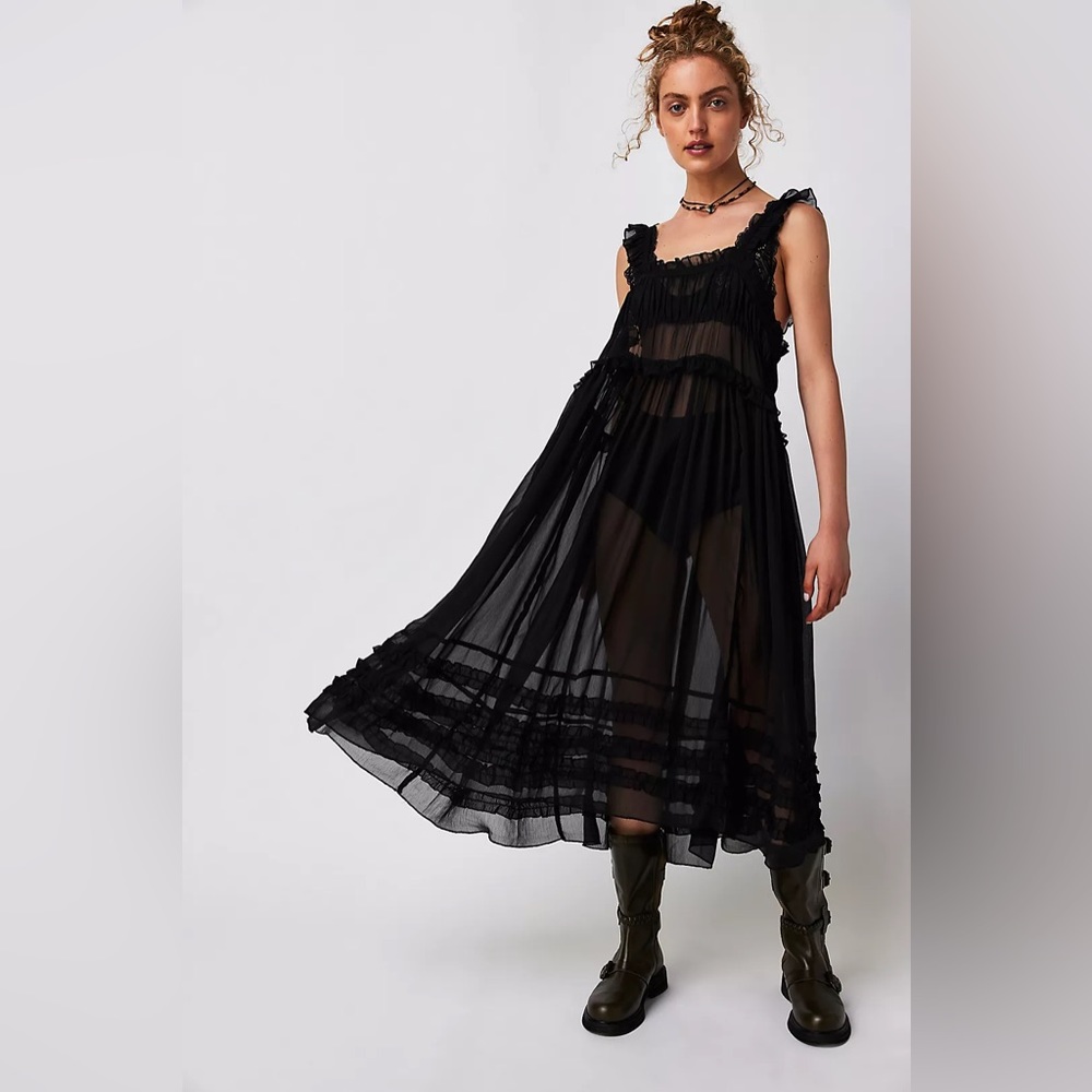 Free People Black Moon Phase Midi Slip Dress NWT M